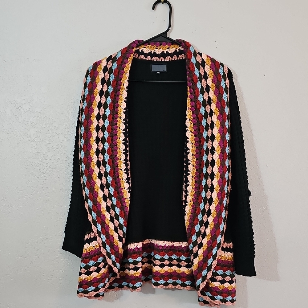 Pom Pom Boutique Multicolor Crochet Open Front Cardigan Womens Small/Medium - Picture 3 of 9